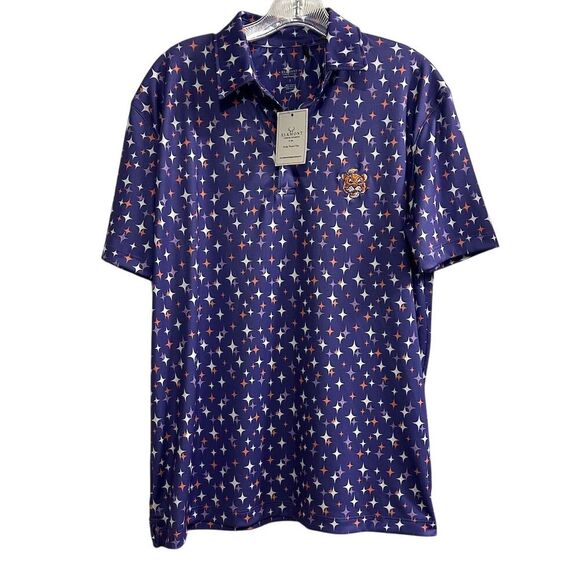 Elkmont Men's Purple Polo Shirt Small Star Pattern LSU Tiger Emblem Short Sleeve - Picture 1 of 14